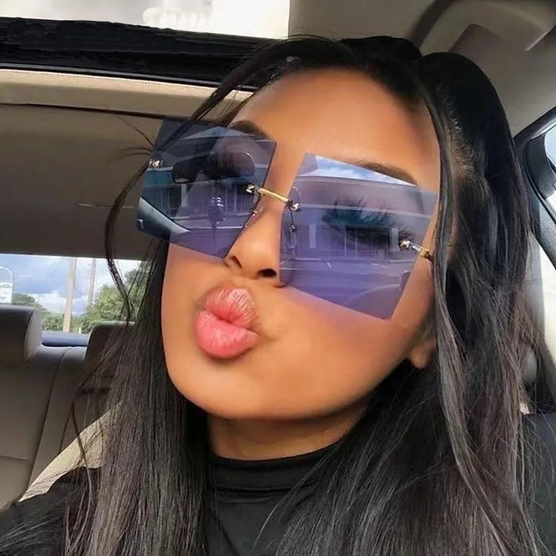 Luxury Oversized Rimless Women's Designer Square Sunglasses